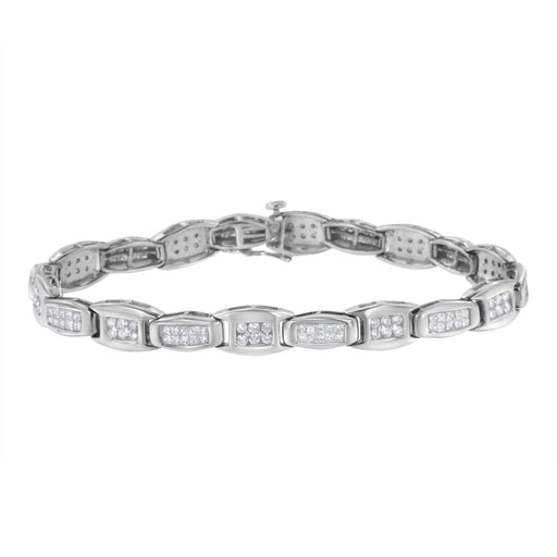 Bids.com 14K White Gold 2-1/2 Cttw Round-Brilliant & Baguette Cut Diamond 7" Alternating Flared Links Tennis Bracelet (H-I Color, SI1-SI2 Clarity) Bracelets