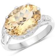 Bids.com 4.63 Carat Genuine Citrine and White Topaz .925 Sterling Silver Ring Rings