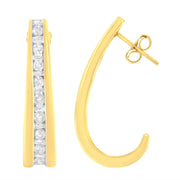 Bids.com 10K Yellow Gold 1 cttw Channel Set Diamond J-Hoop Earrings (H-I Clarity, I1-I2 Color) Earrings