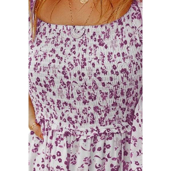 Smocked Floral Square Neck Balloon Sleeve Dress