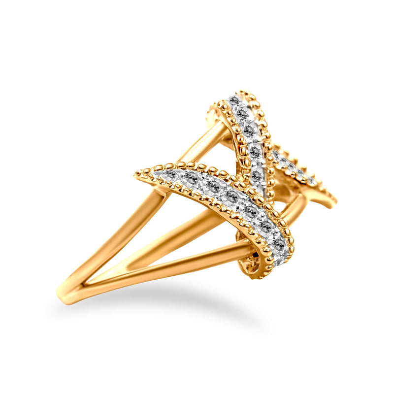 Bids.com 14K Yellow Gold Plated .925 Sterling Silver 1/4 Cttw Diamond Interlocking Bypass Ring (I-J Color, I1-I2 Clarity) - Size 7 Rings