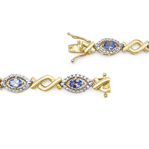 Bids.com 14K Yellow Gold Plated 3.08 Carat Genuine Tanzanite .925 Sterling Silver Bracelet Bracelets