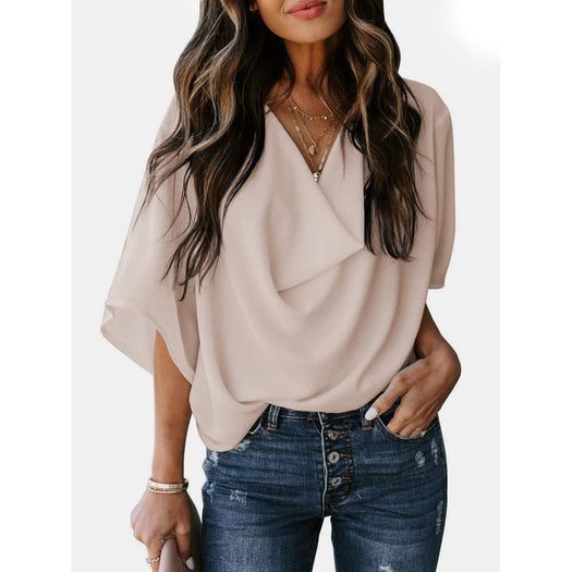 Cowl Neck Three-Quarter Sleeve Blouse