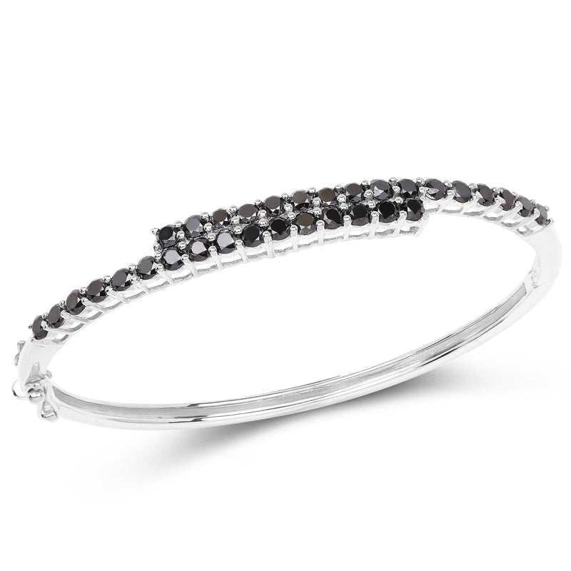 Bids.com 4.00 Carat Genuine Black Diamond .925 Sterling Silver Bangle Bracelets