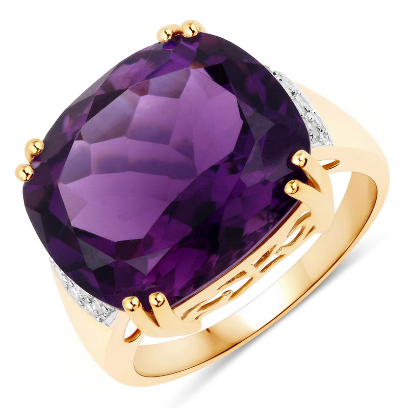 Bids.com 11.42 Carat Genuine Amethyst and White Diamond 14K Yellow Gold Ring Rings