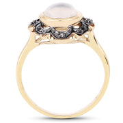 Bids.com 3.04 Carat Genuine White Moonstone and Black Diamond .925 Sterling Silver Ring Rings