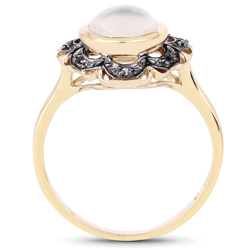 Bids.com 3.04 Carat Genuine White Moonstone and Black Diamond .925 Sterling Silver Ring Rings