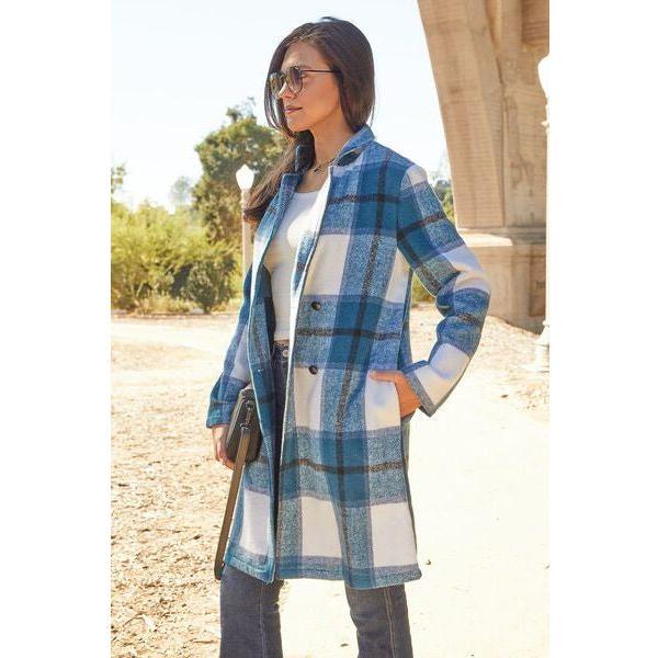 Plaid Button Up Lapel Collar Coat