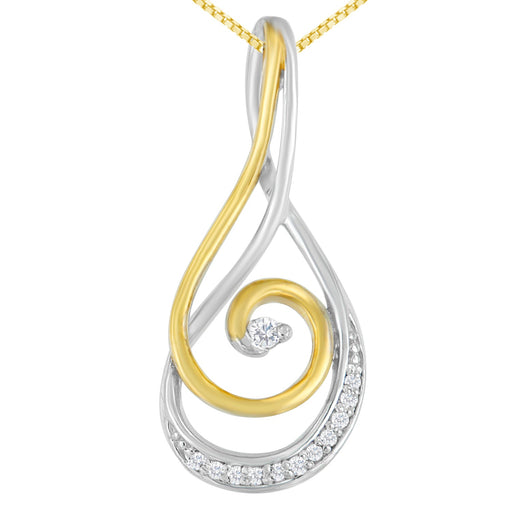 Bids.com Espira 10K Two-Tone Gold Round Cut Diamond Sparkling Spiral Pendant Necklace (1/6 cttw, J-K Color, I2-I3 Clarity) Necklaces