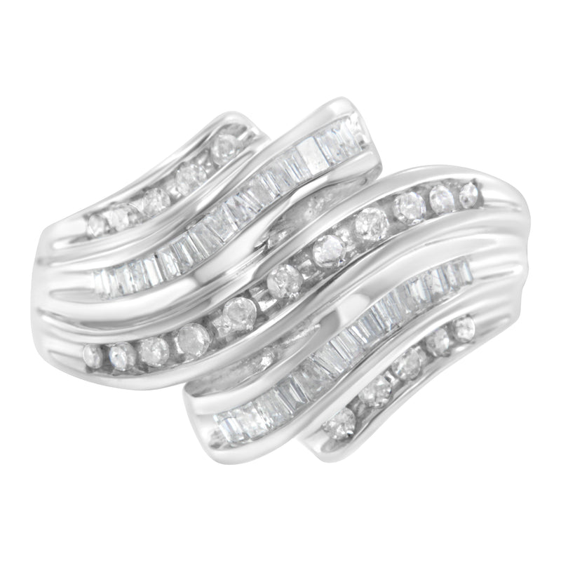 Bids.com 10K White Gold Round and Baguette Cut Diamond Channel Ring (3/4 Cttw, H-I Color, SI2-I1 Clarity) - Size 7 Rings