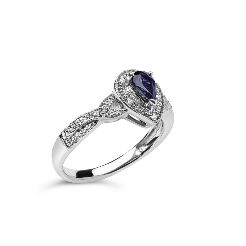 Bids.com .925 Sterling Silver 6x4mm Pear Sapphire Gemstone with Diamond Accent Fashion Halo Ring (H-I Color, SI1-SI2 Clarity) - Size 7 Rings