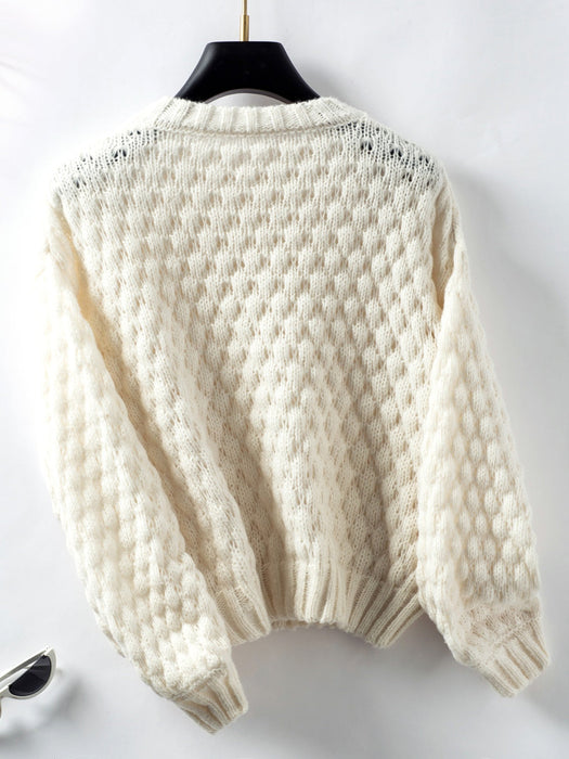 Cable-Knit Round Neck Long Sleeve Sweater