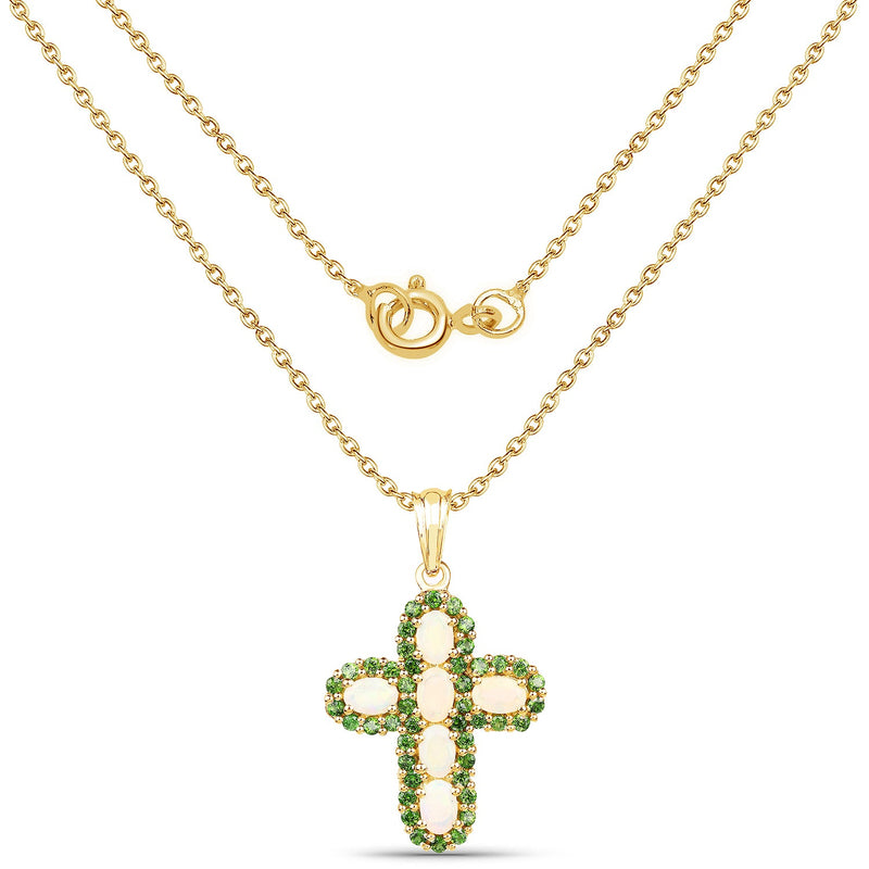 Bids.com 14K Yellow Gold Plated 3.11 Carat Genuine Ethiopian Opal and Chrome Diopside .925 Sterling Silver Pendant Pendants