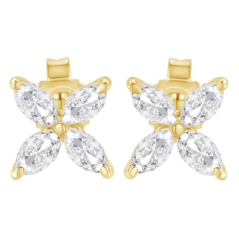Bids.com 14K White Gold 1/2 Cttw Marquise Diamond 8 Stone Floral Leaf Stud Earrings (H-I Color, SI1-SI2 Clarity) Earrings