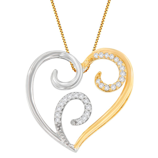 Bids.com 10K Two-Toned Gold 1/10 cttw Round Cut Diamond Swirl Heart Accent Pendant Necklace (H-I, I1-I2) Necklaces