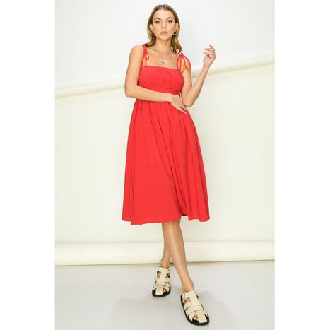 Get a Clue Tie-Strap Midi Dress