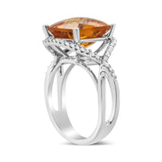 Bids.com 14K White Gold 12mm Cushion Cut Yellow Citrine Gemstone and 1/3 Cttw Round Pave-Set Diamond Ring - (H-I Color, VS1-VS2 Clarity)- Size 6.5 Rings