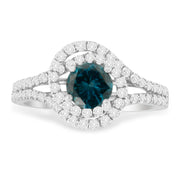 Bids.com 14K White Gold 1-1/3 Cttw White & Blue Diamond Interweaving Double Halo Cocktail Statement Ring (G-H and Fancy Blue Color, SI2-I1 Clarity) - Size 6 Rings