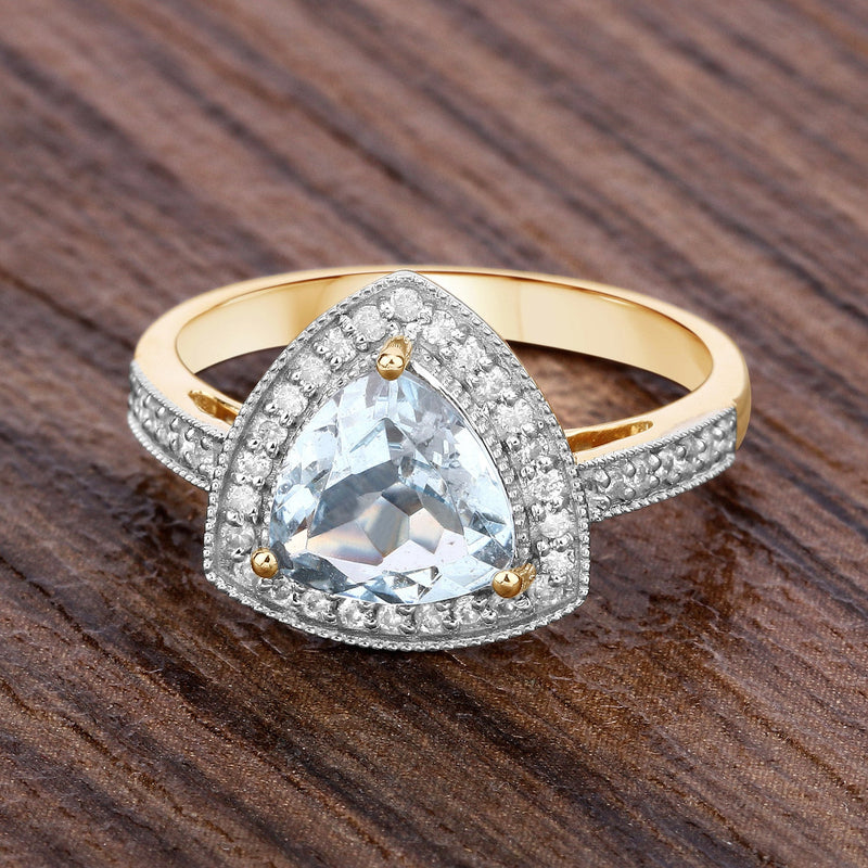 Bids.com 1.58 Carat Genuine Aquamarine and White Diamond 14K Yellow Gold Ring Rings