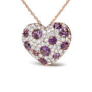 Bids.com 18K Rose Gold 3/4 Cttw Diamond and Purple Amethyst Cluster Heart Shape 18" Pendant Necklace (G-H Color, SI1-SI2 Clarity) Necklaces