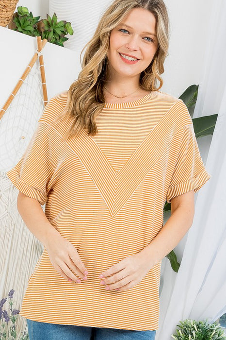 Plus Two Tone Rib Stripe Basic Top