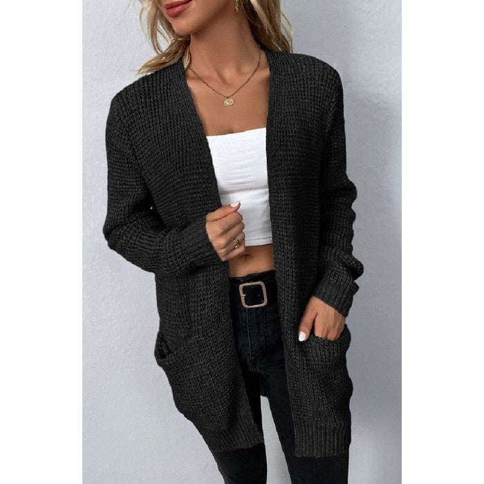 Open Front Waffle Sweater Cardigan