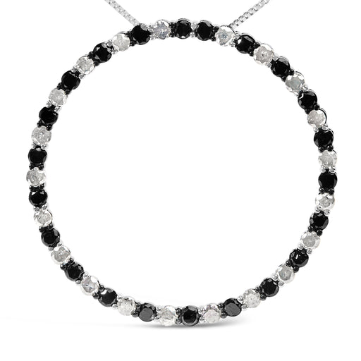 Bids.com .925 Sterling Silver 3.0 Cttw Alternating Black and White Diamond Open Hoop Circle Pendant Necklace (H-I Color, I3 Clarity) - 18" Inches Necklaces