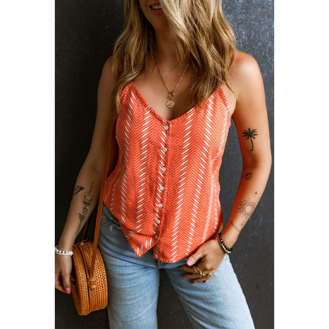 Printed Button Up V-Neck Cami