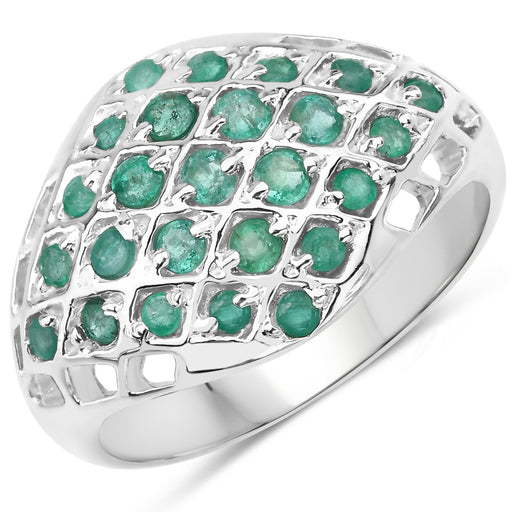 Bids.com 0.90 Carat Genuine Emerald .925 Sterling Silver Ring Rings