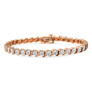 Bids.com 14K Rose Gold Plated .925 Sterling Silver 1/10 Cttw Diamond Round Miracle Plate and "S" Link Tennis Bracelet (I-J Color, I2- I3 Clarity) - 7" Bracelets