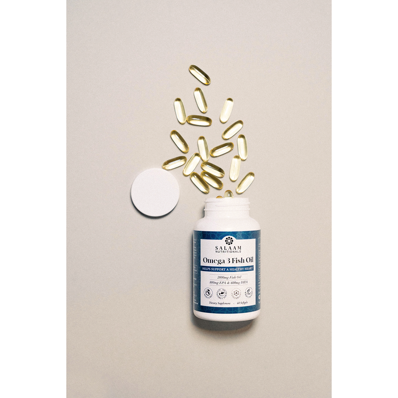 Salaam Nutritionals Halal Fish Oil 2000mg Omega-3 Soft Gels with EPA & DHA - 60 Count | Salaam Nutritionals