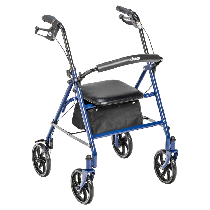 RIO Medical Supplies Four Wheel Rollator Rolling Walker with Fold Up Removable Back Support, Blue