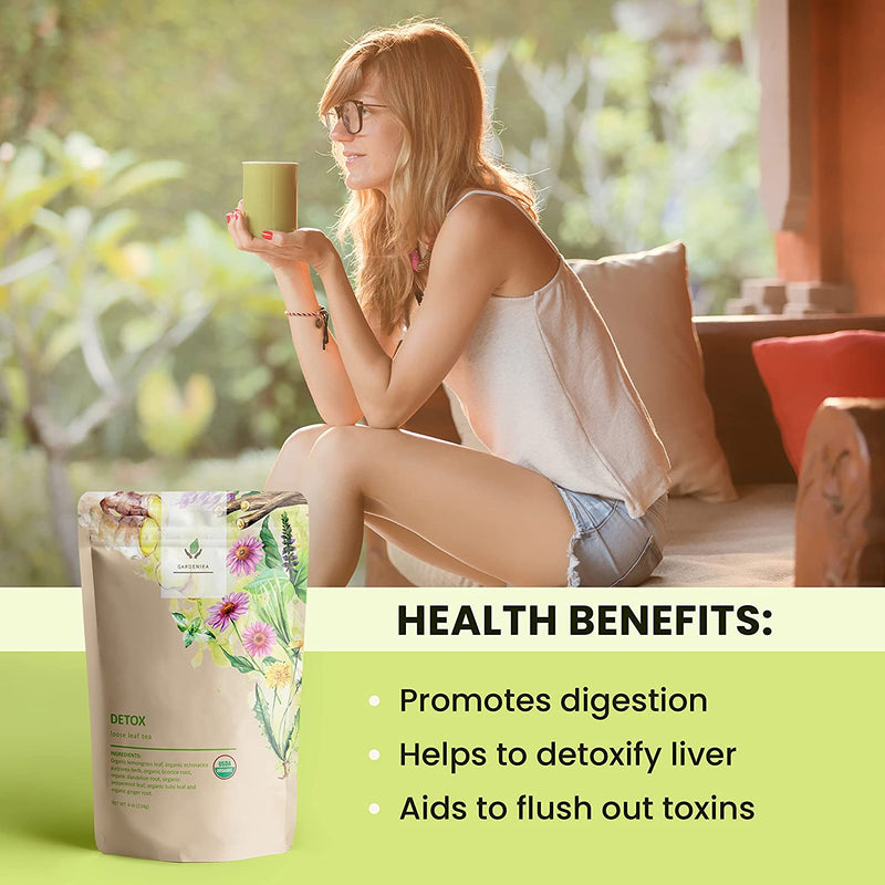 Gardenika Shop Detox Deep Loose Tea, Daily Refreshment & Revitalization - Ayurvedic Blend with Dandelion & Lemongrass - Herbal & Caffeine Free - Organic & Kosher Loose Leaf Tea