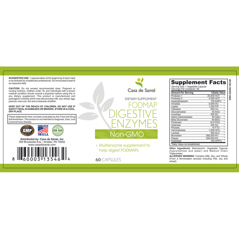 casa de sante FODMAP Digestive Enzymes MD PhD Formulated Non GMO Gut Friendly Low FODMAP Digestive Support Supplements