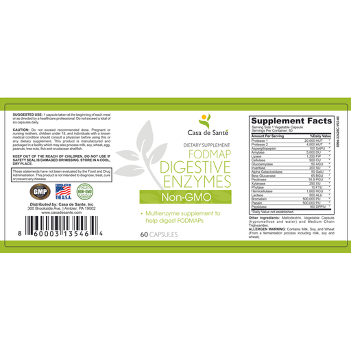 casa de sante FODMAP Digestive Enzymes MD PhD Formulated Non GMO Gut Friendly Low FODMAP Digestive Support Supplements