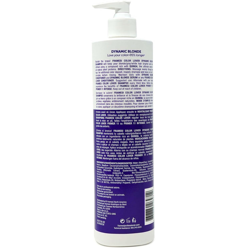 VIP Extensions Framesi Color Lover Dynamic Blonde Conditioner, Purple Conditioner, Sulfate Free Conditioner, Color Treated Hair 16.9 Oz Hair Care