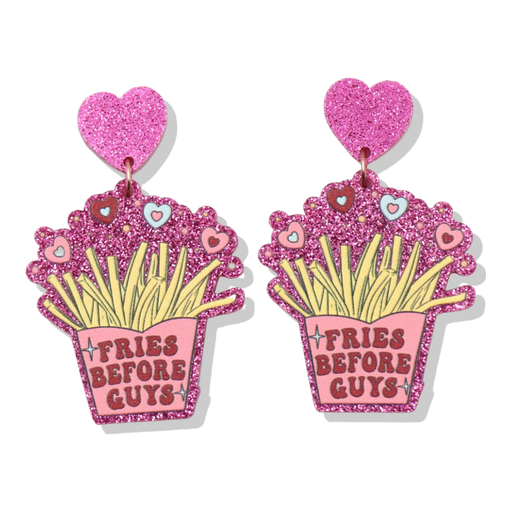 Medusa's Makeup Fries Before Guys - Pink Glitter Earrings