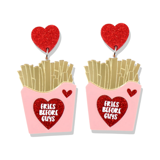 Medusa's Makeup Fries Before Guys - Red Glitter Earrings