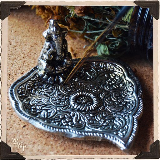 WhiteWitchParlour.com GANESHA BOHEMIAN INCENSE BURNER. Aluminum Dish. Incense Stick & Cone Holder. Tools & Accessories