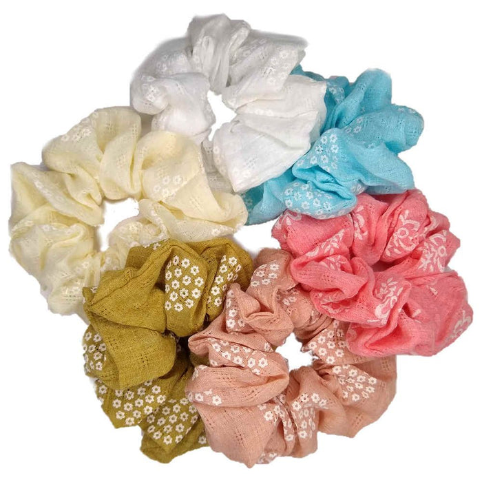 Threddies Gauze Scrunchies With Flowers