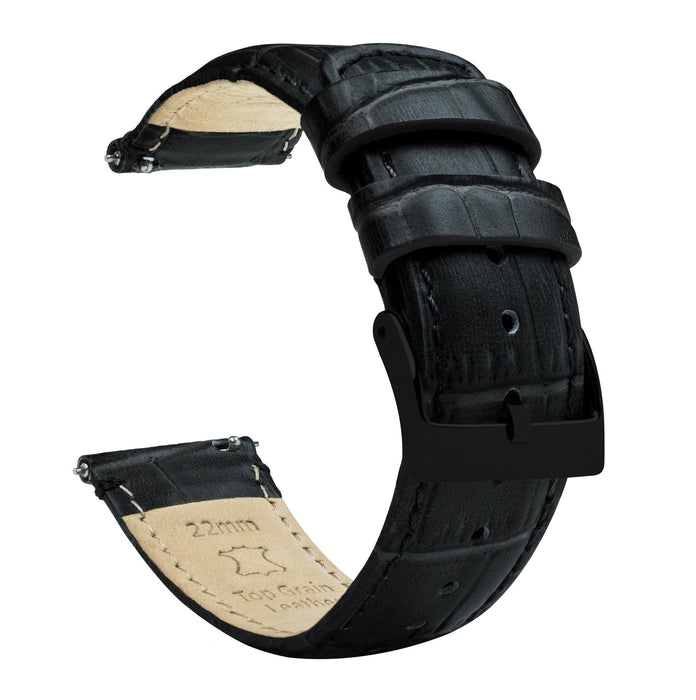 Gear S2 Classic Black Alligator Grain Leather Watch Band by Barton Watch Bands