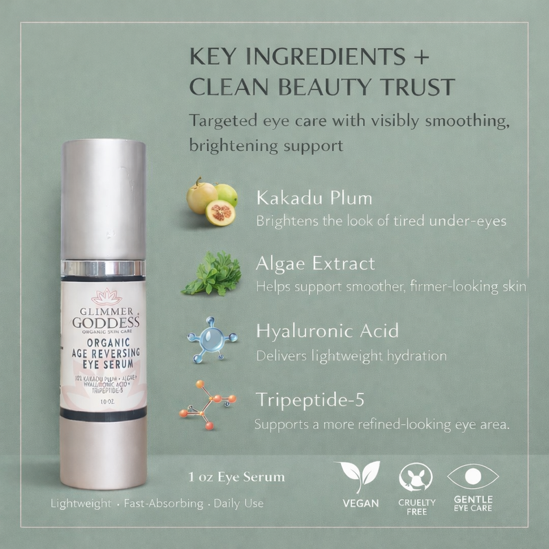 Glimmer Goddess® Organic Skin Care Organic Age Reversing Eye Serum – Instant Firming Treatment For Eyes