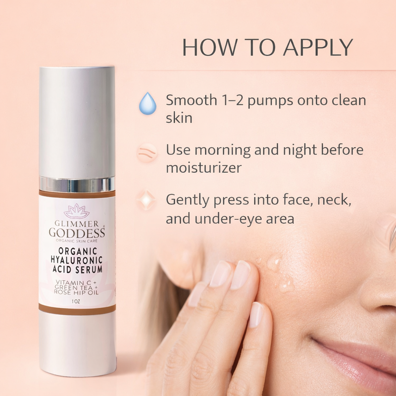 Glimmer Goddess® Organic Skin Care Organic Hyaluronic Acid Serum – Plumping Hydration 1 oz. Serums