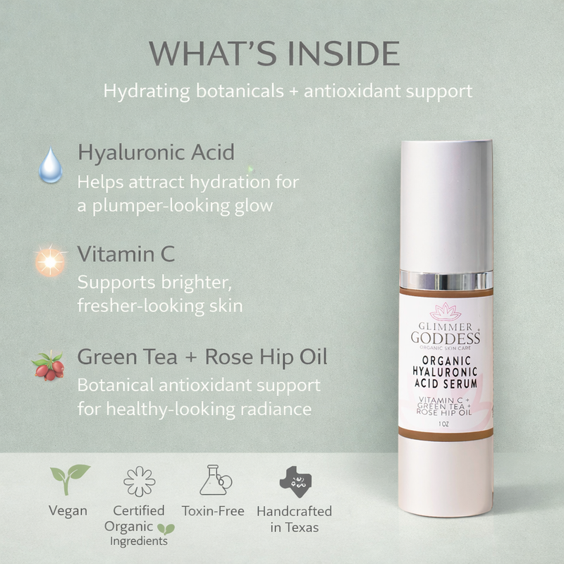 Glimmer Goddess® Organic Skin Care Organic Hyaluronic Acid Serum – Plumping Hydration 1 oz. Serums