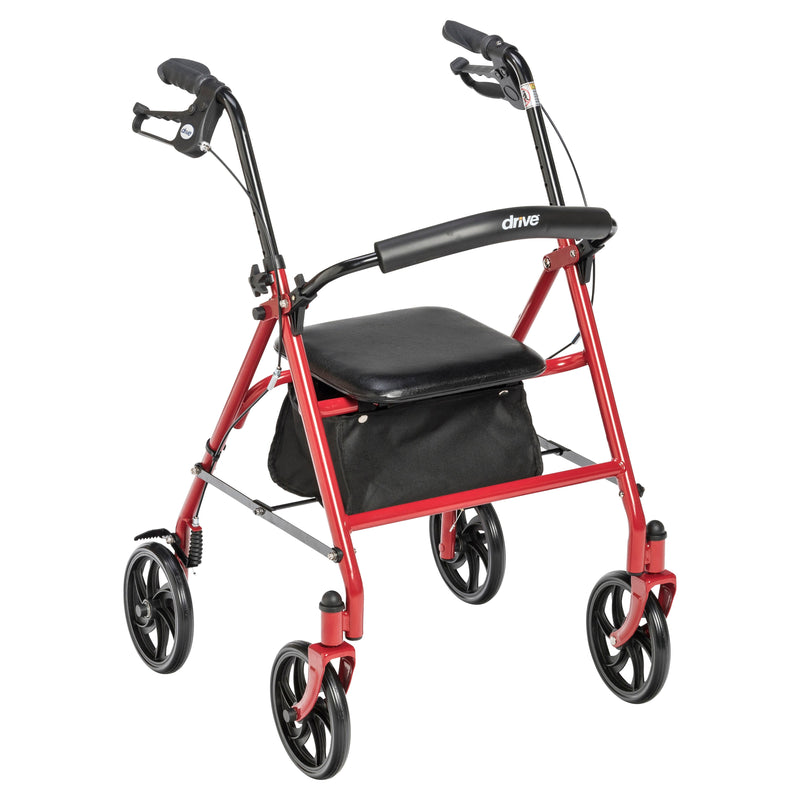 RIO Medical Supplies Four Wheel Rollator Rolling Walker with Fold Up Removable Back Support, Red