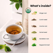Gardenika Shop Digest Awake Loose Tea, Bloating & Stomach Ease - Ayurvedic Blend with Ginger & Peppermint - Herbal & Caffeine Free - Organic & Kosher Loose Leaf Tea