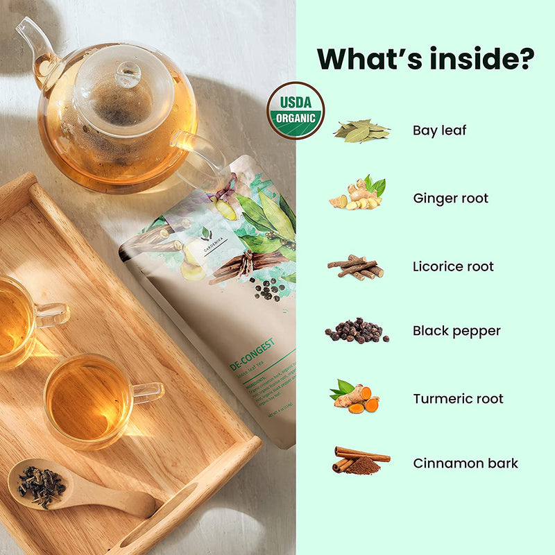 Gardenika Shop Decongest Loose Tea, Respiratory Comfort & Warming Support - Ayurvedic Blend with Turmeric - Ginger & Cinnamon - Herbal & Caffeine Free - Organic & Kosher Loose Leaf Tea
