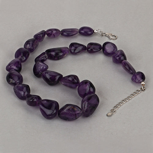 Bids.com Amethyst Beaded Necklace, Genuine Raw Amethyst Beads Necklace for Women in Sterling Silver, February Birthstone Necklace, Gift for Mom Necklaces