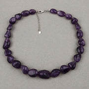 Bids.com Amethyst Beaded Necklace, Genuine Raw Amethyst Beads Necklace for Women in Sterling Silver, February Birthstone Necklace, Gift for Mom Necklaces