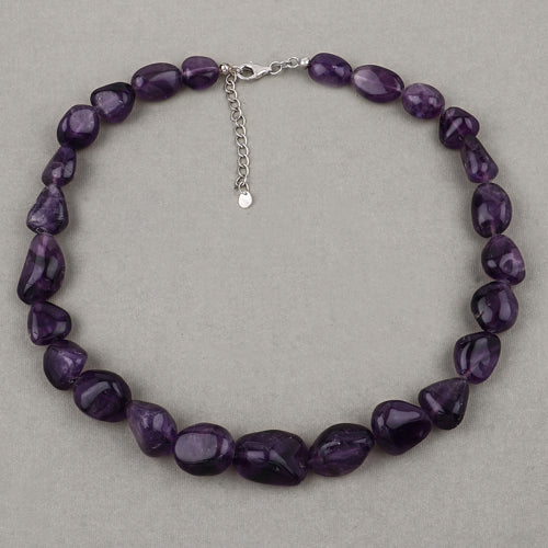 Bids.com Amethyst Beaded Necklace, Genuine Raw Amethyst Beads Necklace for Women in Sterling Silver, February Birthstone Necklace, Gift for Mom Necklaces